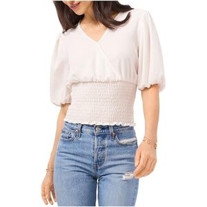 1.STATE Womens Smocked Faux Wrap Top